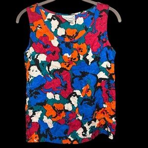 Vintage 100% Silk Multicolored Sleeveless Blouse Size S